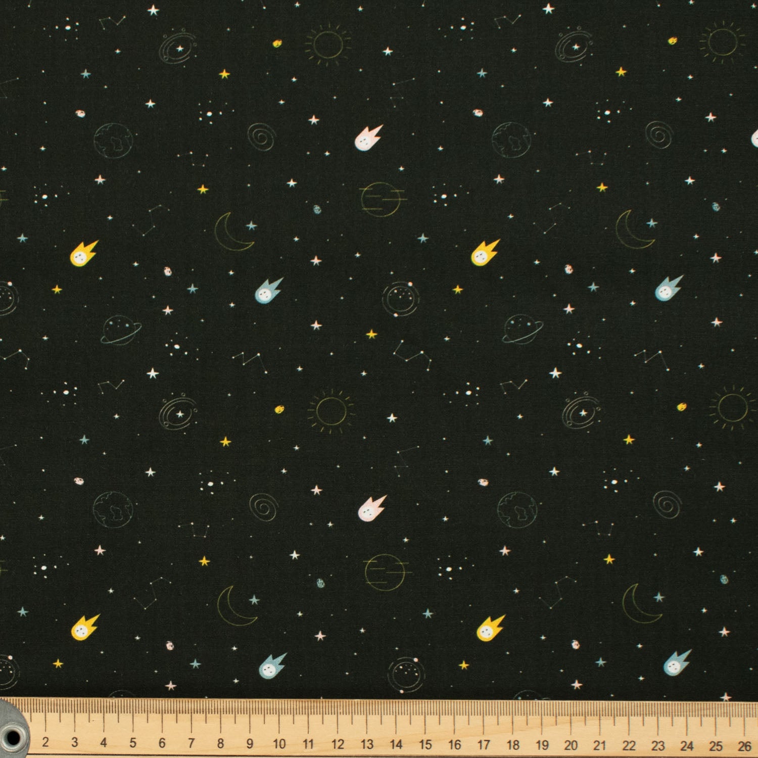 Galaxy Collection #03 Planets & Meteorite on Black Cotton Prints