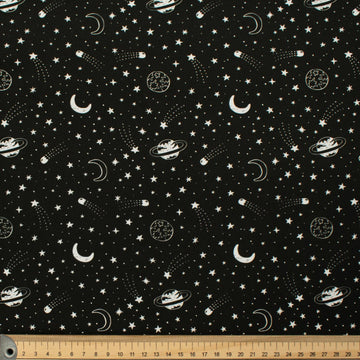 Galaxy Collection #04 White Planets & Stars on Black Cotton Prints