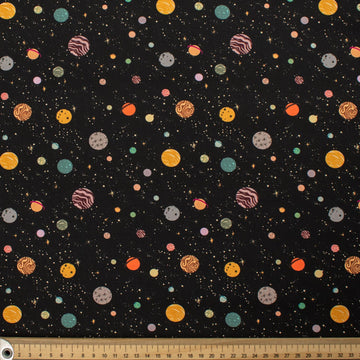 Galaxy Collection #05 White Multi Colour Planets & Stars on Black Cotton Prints