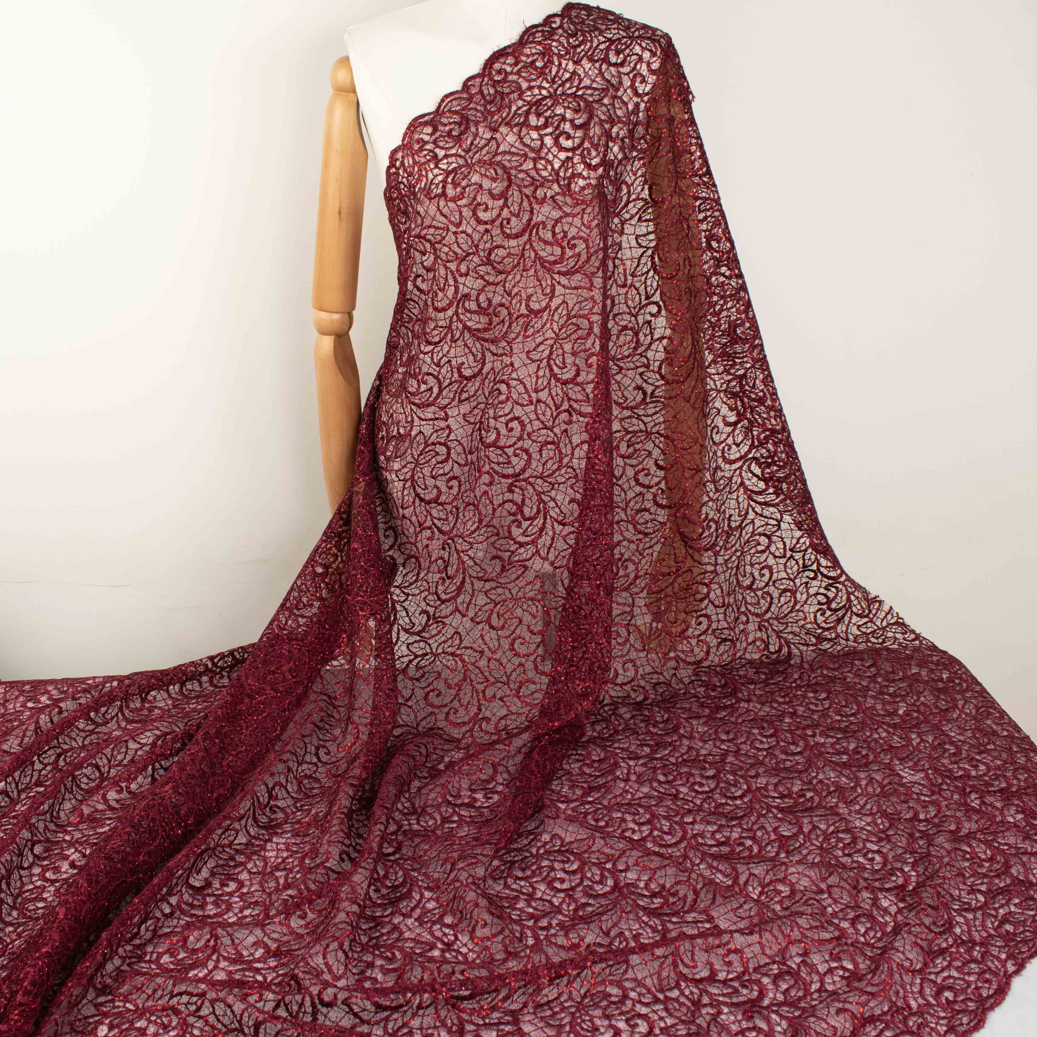 Glitter Guipure Lace Maroon