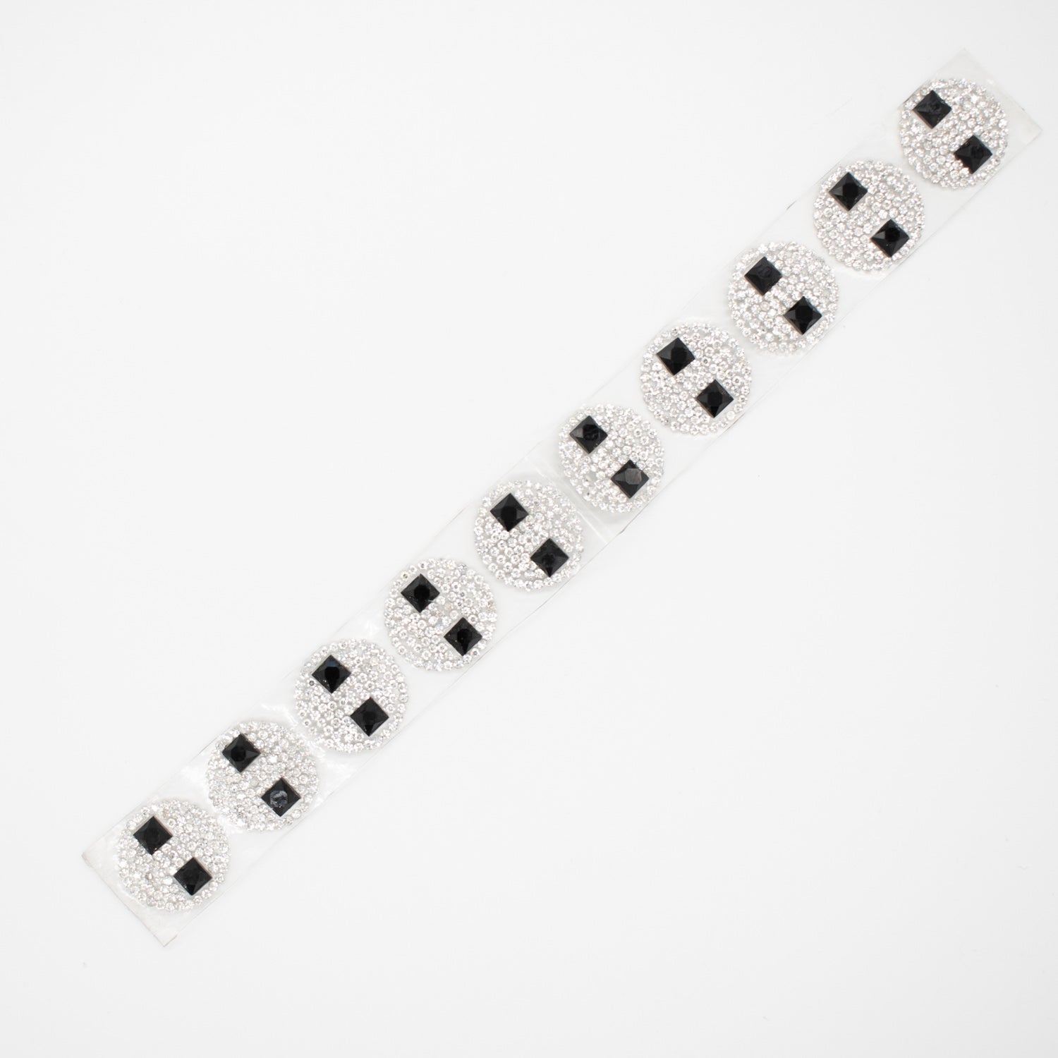 Black & Silver Round Geometric Diamante Iron-on Motif 2CM