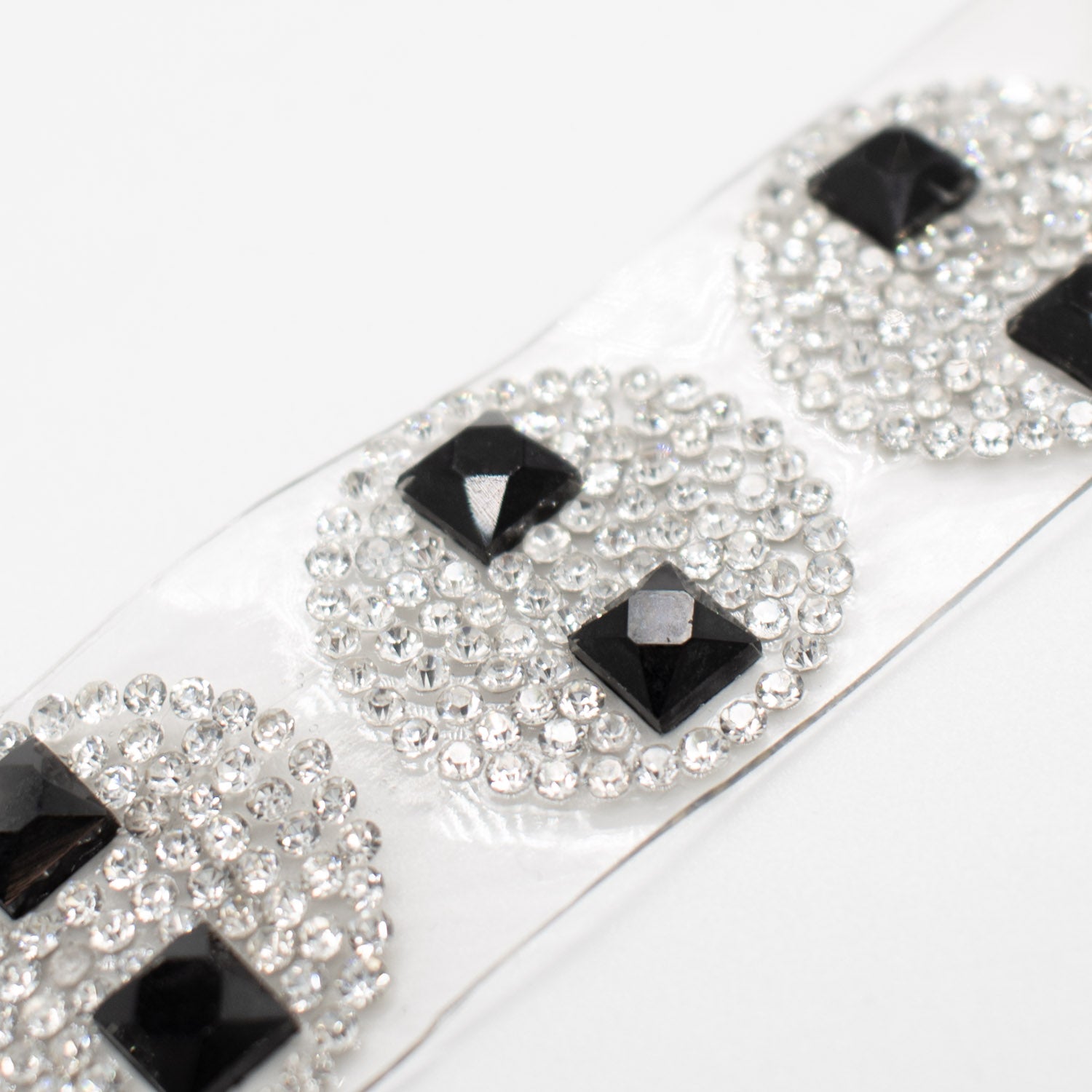 Black & Silver Round Geometric Diamante Iron-on Motif 2CM