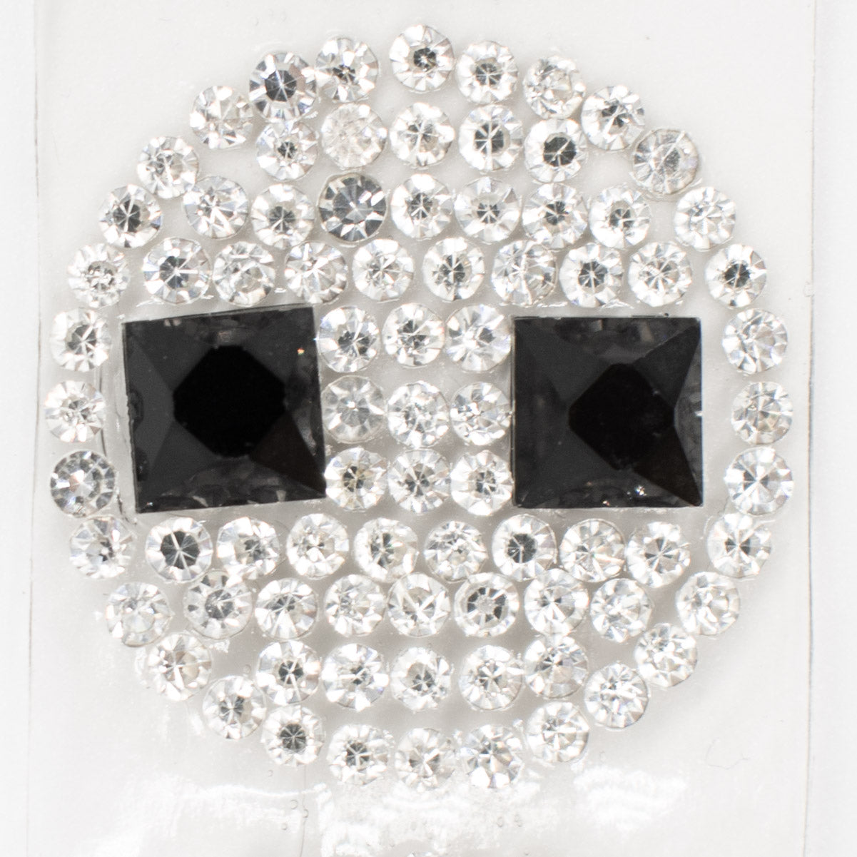 Black & Silver Round Geometric Diamante Iron-on Motif 2CM