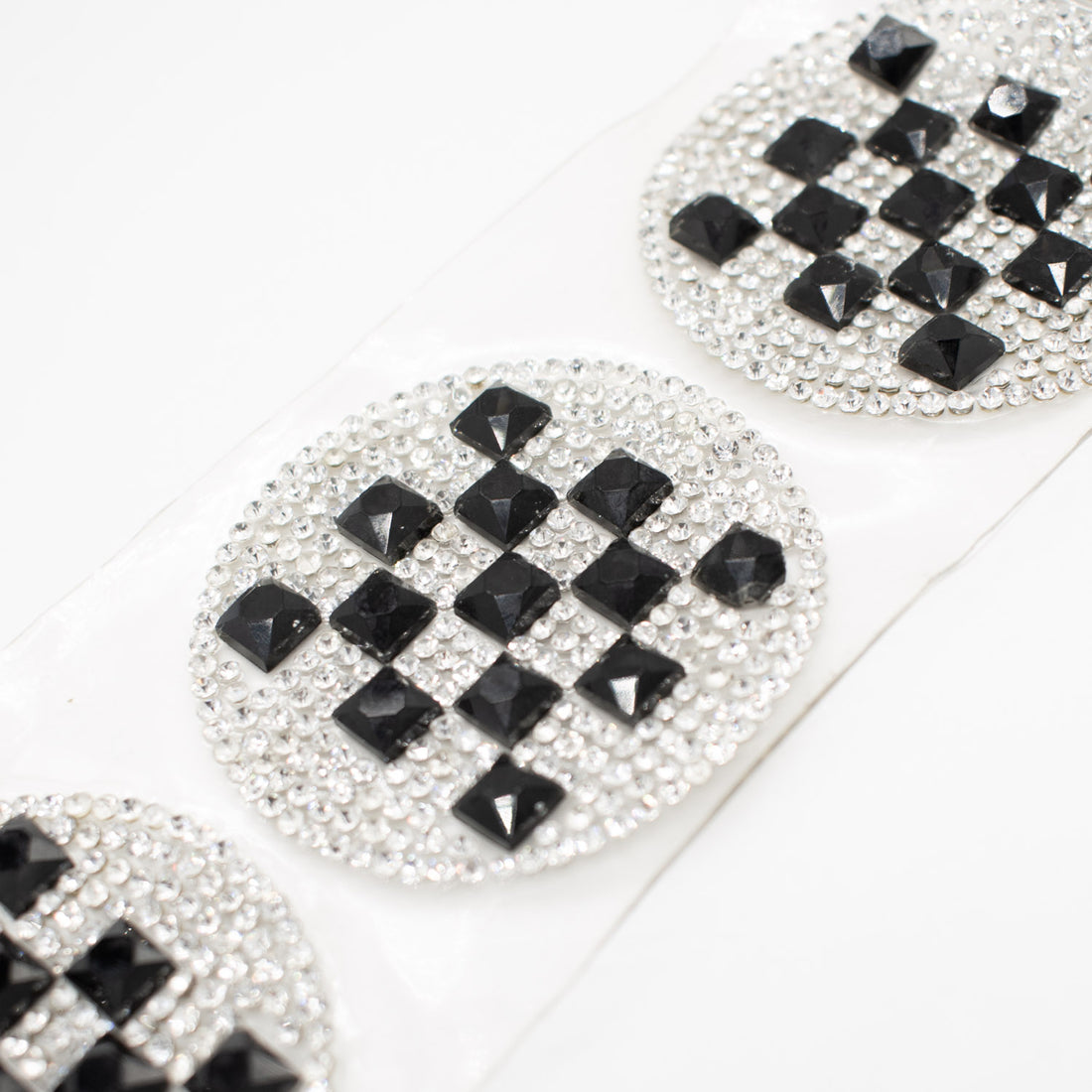 Black & Silver Round Geometric Diamante Iron-on Motif 4.5CM