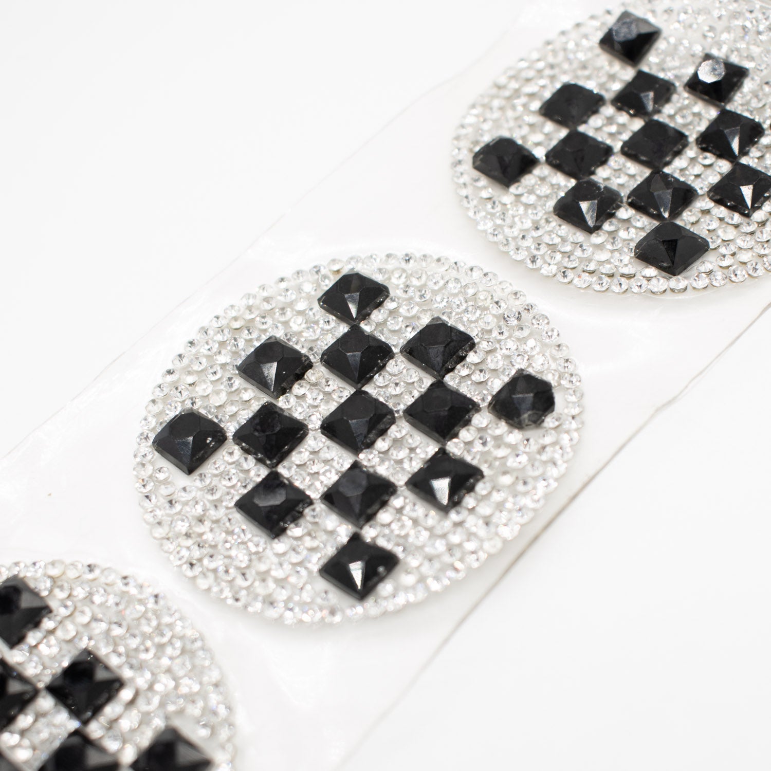 Black & Silver Round Geometric Diamante Iron-on Motif 4.5CM