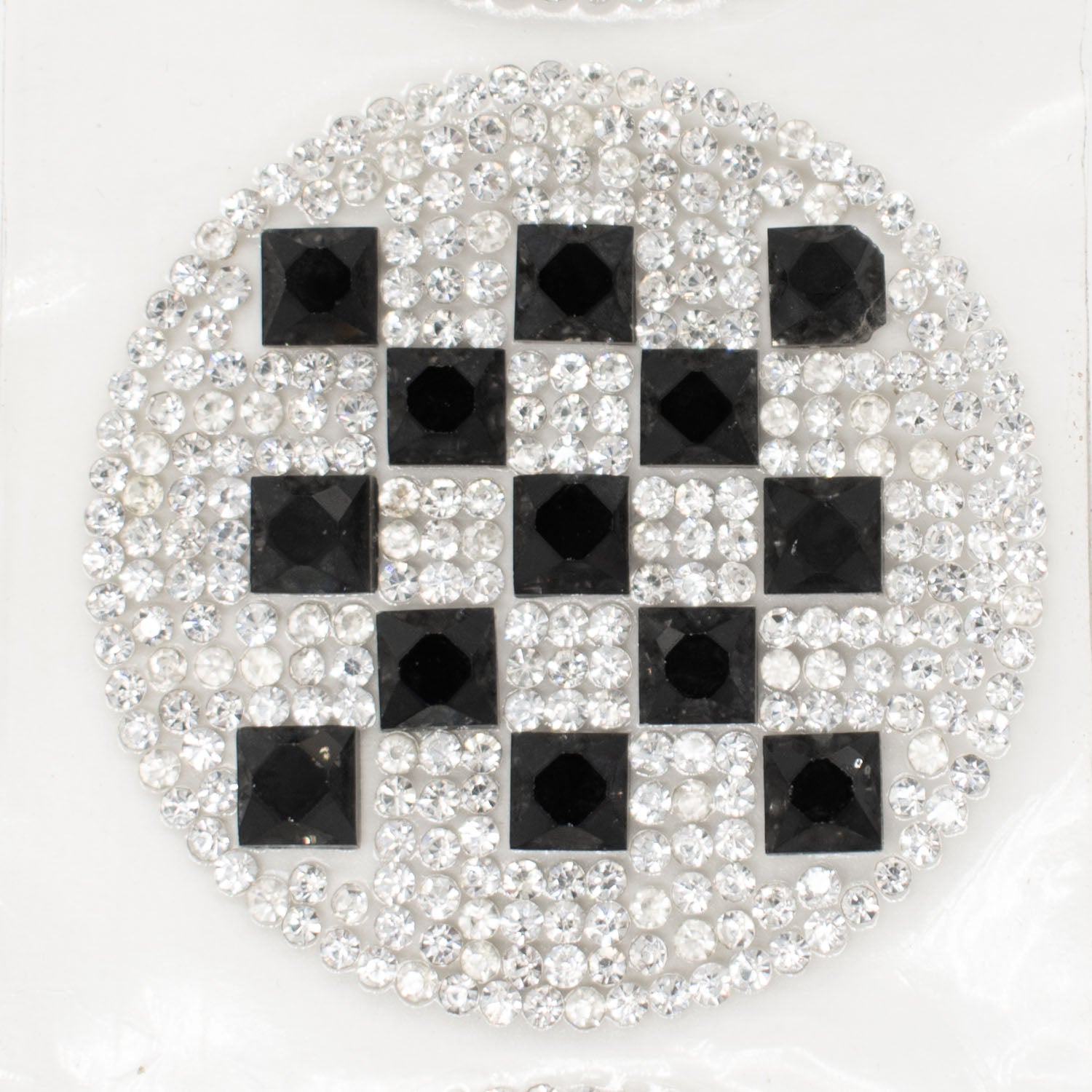 Black & Silver Round Geometric Diamante Iron-on Motif 4.5CM