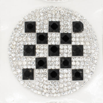 Black & Silver Round Geometric Diamante Iron-on Motif 4.5CM