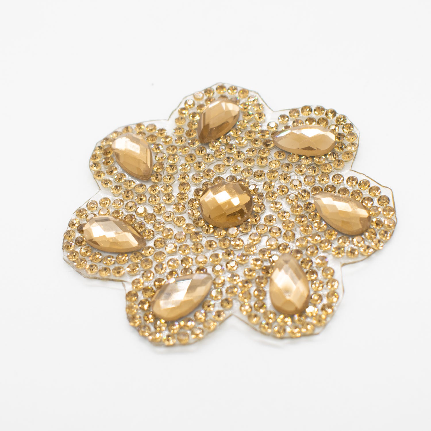Gold Flower Diamante Iron-on Motif 6.5CM