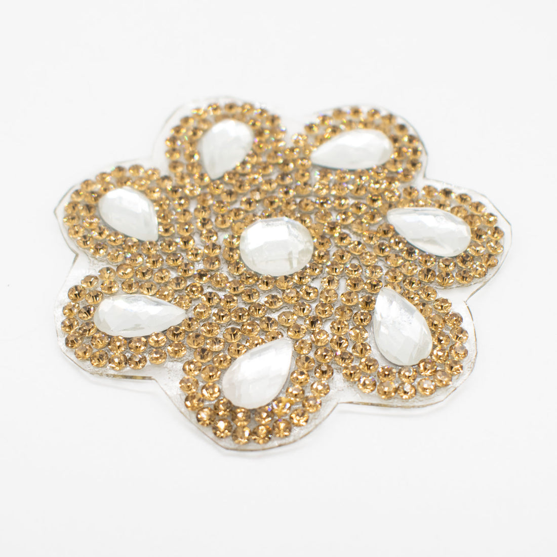 Gold & Silver Flower Diamante Iron-on Motif 6.5CM