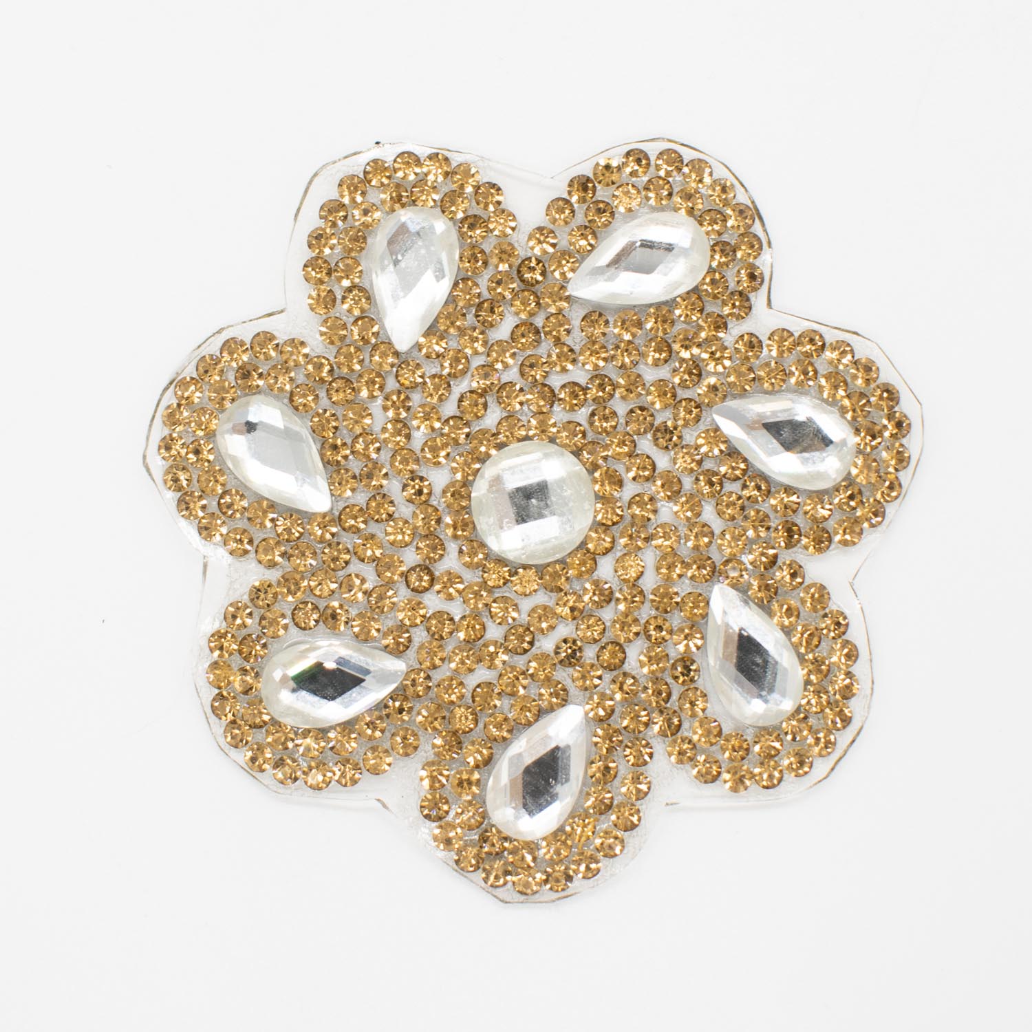 Gold & Silver Flower Diamante Iron-on Motif 6.5CM