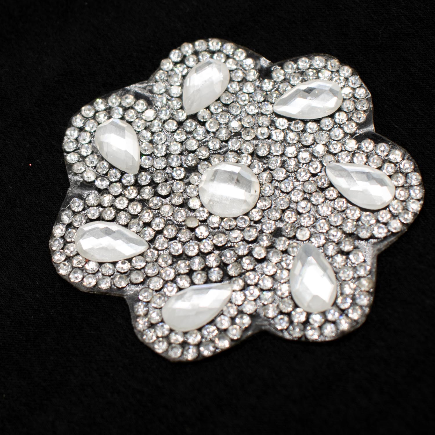 Silver Flower Diamante Iron-on Motif 6.6CM