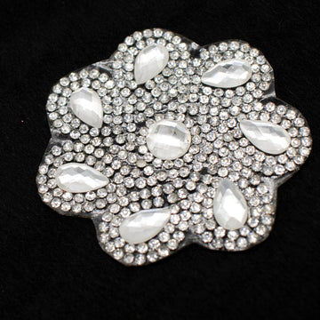 Silver Flower Diamante Iron-on Motif 6.6CM