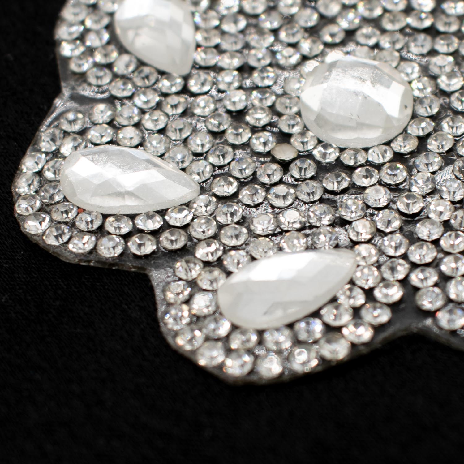 Silver Flower Diamante Iron-on Motif 6.6CM