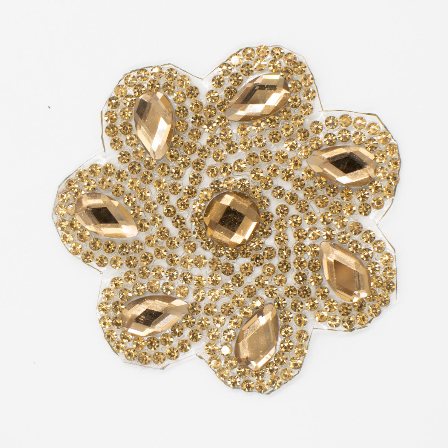 Gold Flower Diamante Iron-on Motif 6.5CM