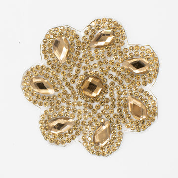 Gold Flower Diamante Iron-on Motif 6.5CM