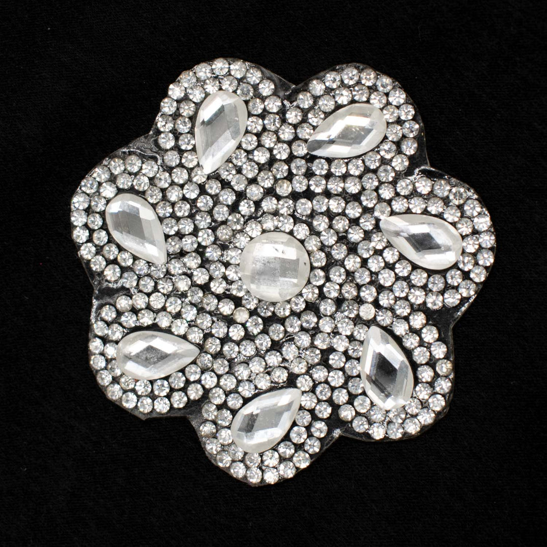 Silver Flower Diamante Iron-on Motif 6.6CM