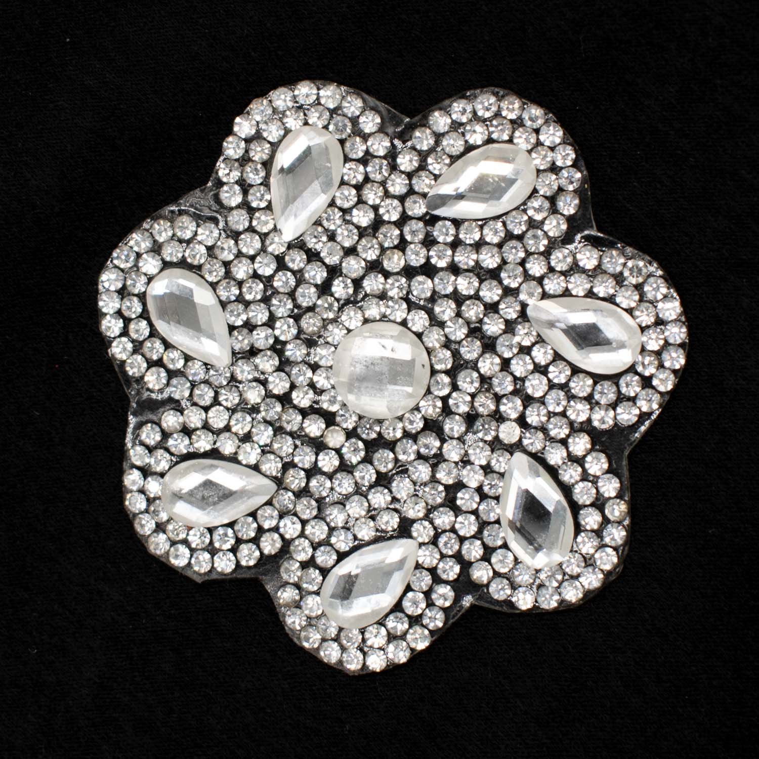 Silver Flower Diamante Iron-on Motif 6.6CM