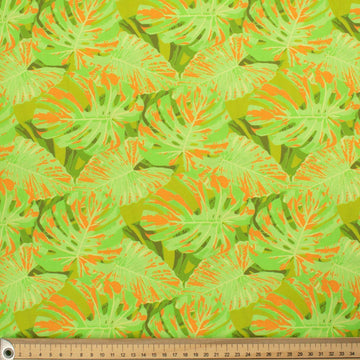 Hawaii Style Collection #06 Green & Orange Banana Leaves Cotton Prints