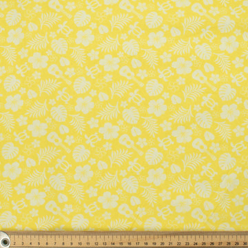 Hawaii Style Collection #11 Flower, Leaves, Sea Turtle & Guitar on Yellow Cotton Prints