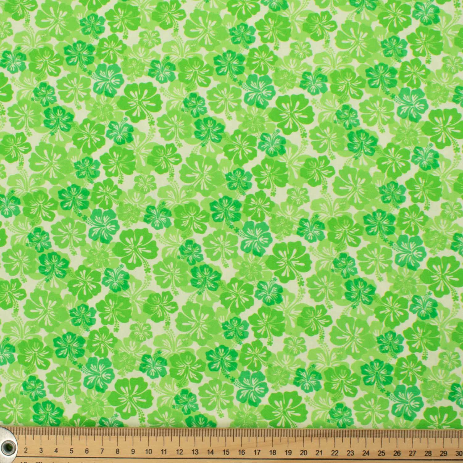 Hawaii Style Collection #20 Green Poppy Flower on Cream Cotton Prints
