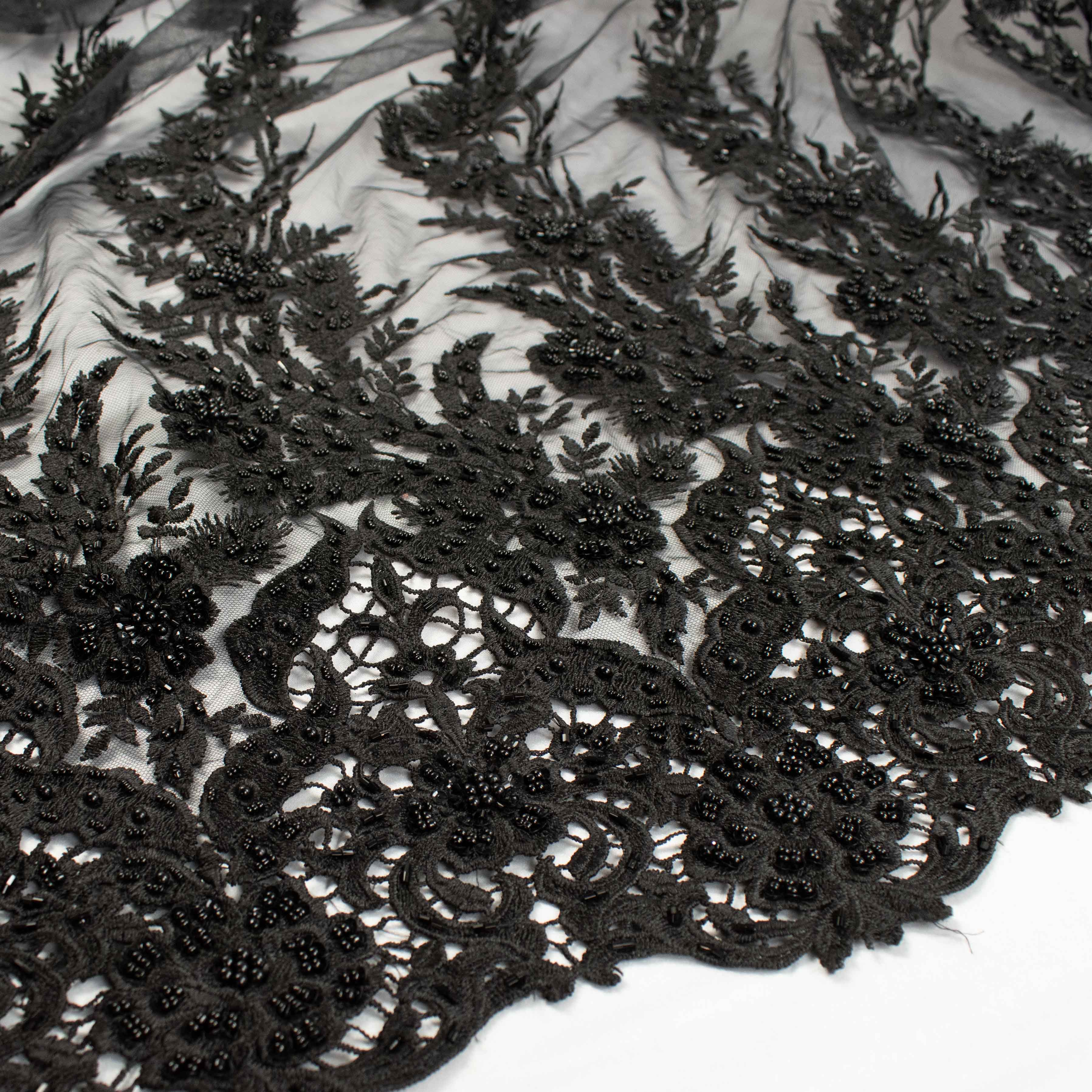 Heavy Beaded  Embroidery with Guipure Lace Black