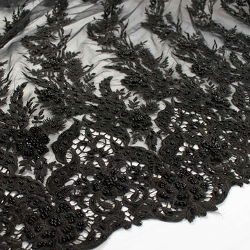 Heavy Beaded  Embroidery with Guipure Lace Black