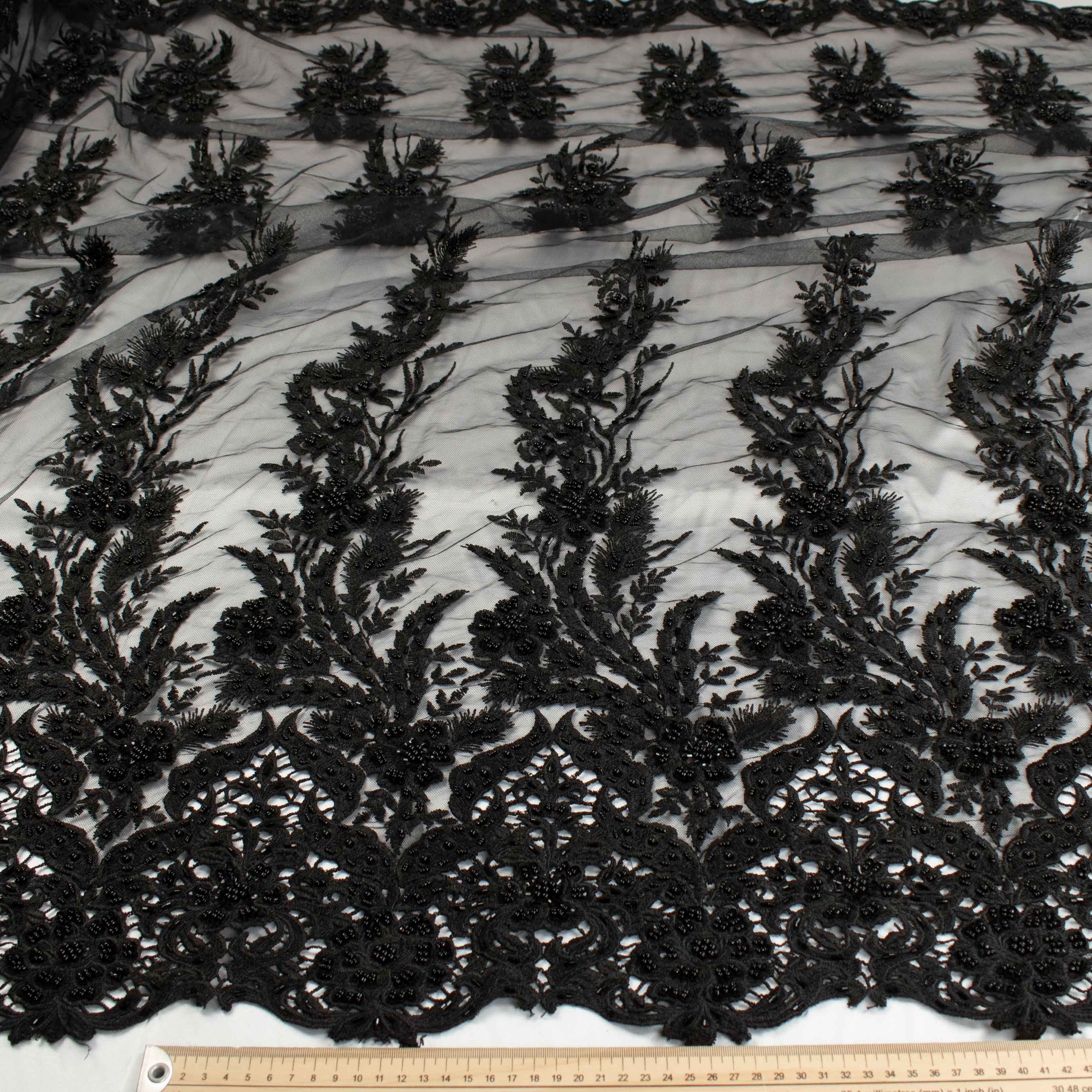 Heavy Beaded  Embroidery with Guipure Lace Black