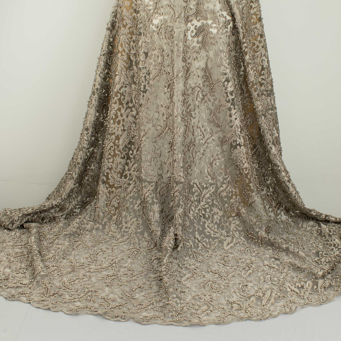 Heavy Embroidered Pearl Beaded Chantilly Lace Oyster Pearl