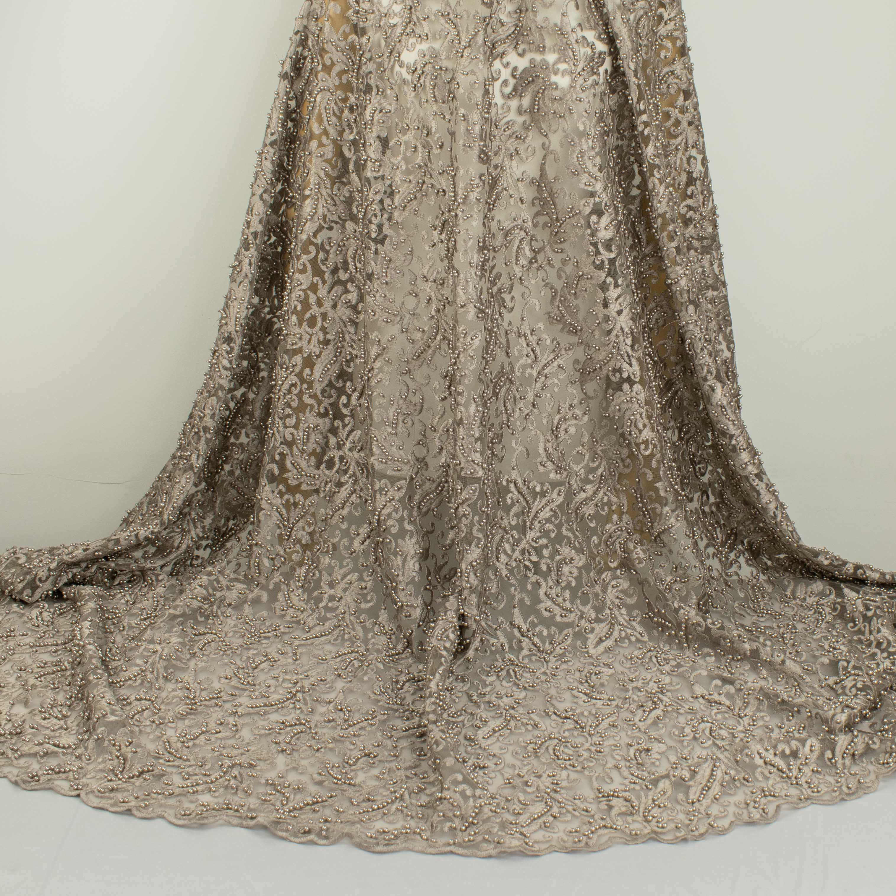 Heavy Embroidered Pearl Beaded Chantilly Lace Oyster Pearl