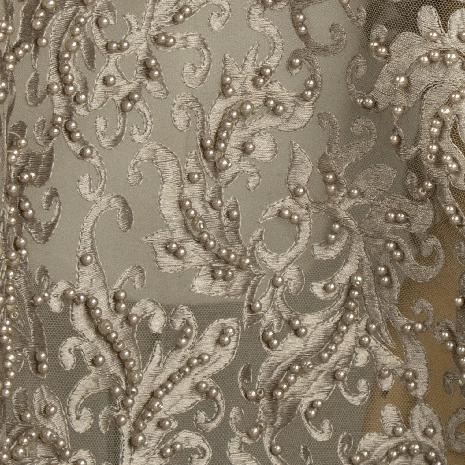 Heavy Embroidered Pearl Beaded Chantilly Lace Oyster Pearl