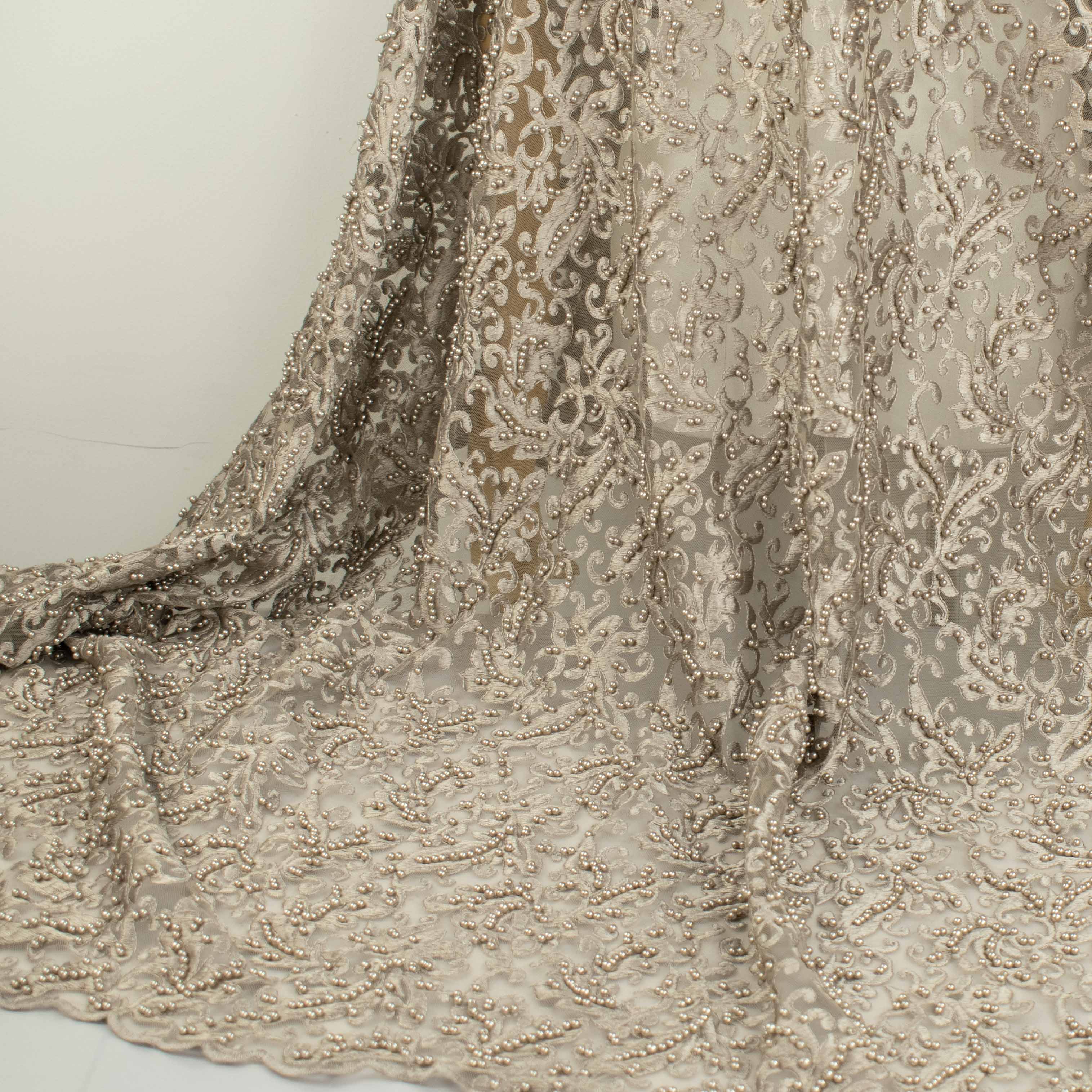 Heavy Embroidered Pearl Beaded Chantilly Lace Oyster Pearl
