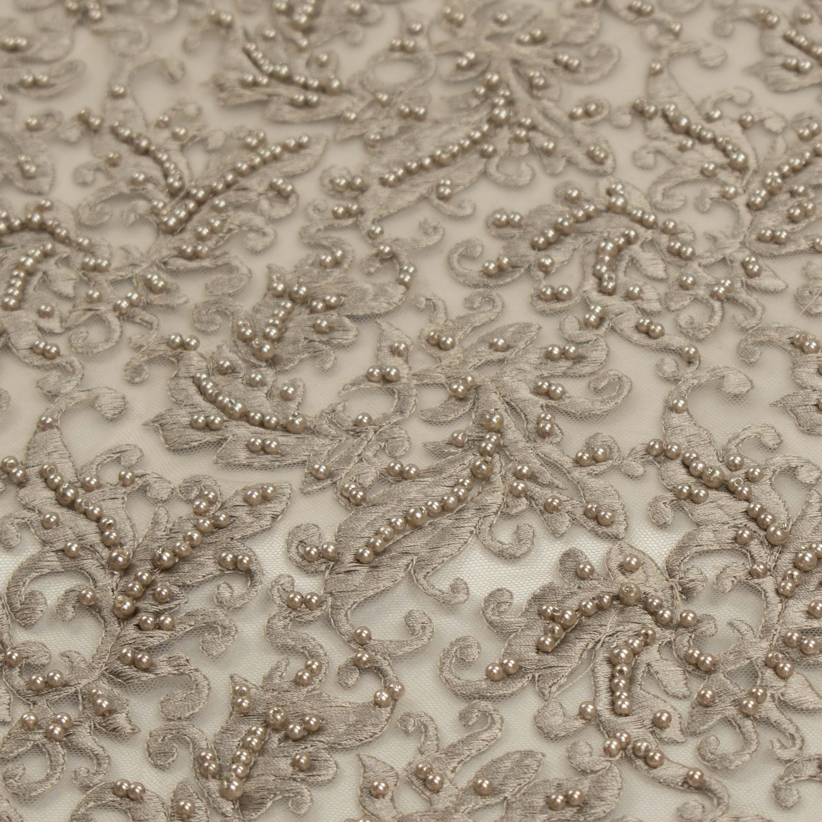 Heavy Embroidered Pearl Beaded Chantilly Lace Oyster Pearl