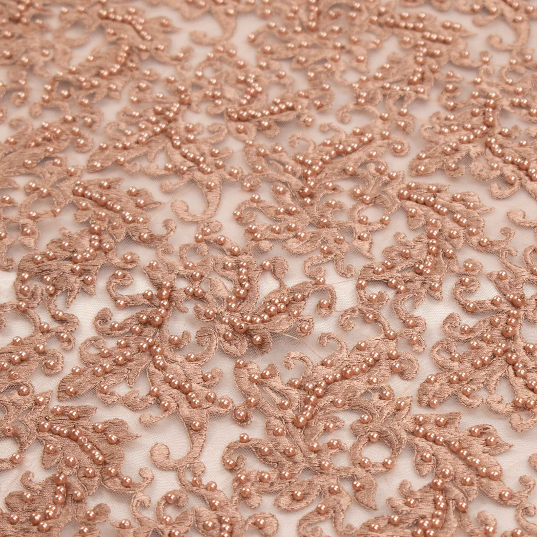 Heavy Embroidered Pearl Beaded Chantilly Lace Dusty Mocha