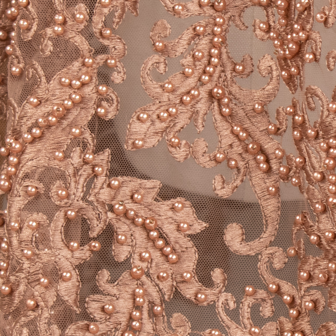 Heavy Embroidered Pearl Beaded Chantilly Lace Dusty Mocha