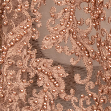 Heavy Embroidered Pearl Beaded Chantilly Lace Dusty Mocha