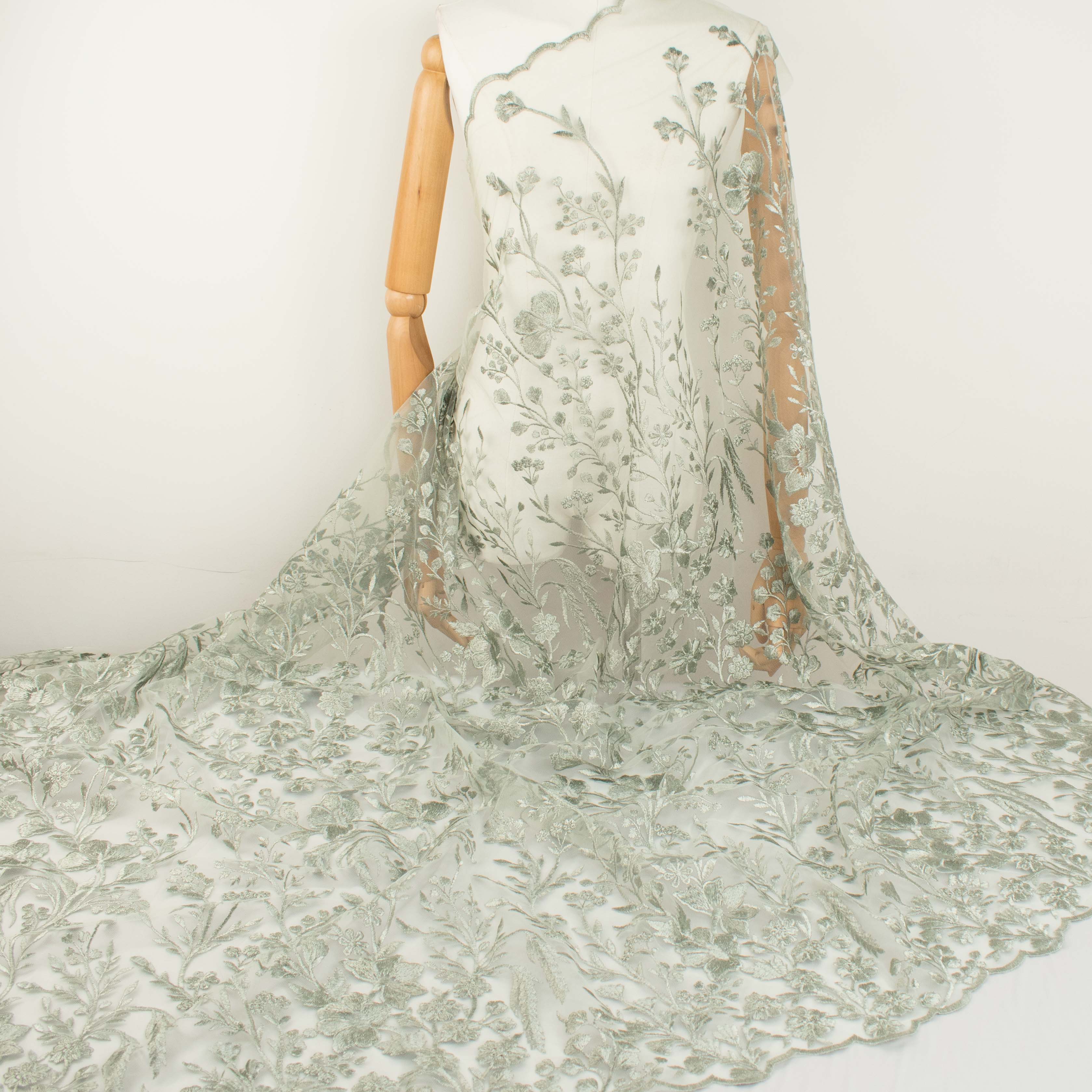 Floral Heavy Embroidered Lace Sage