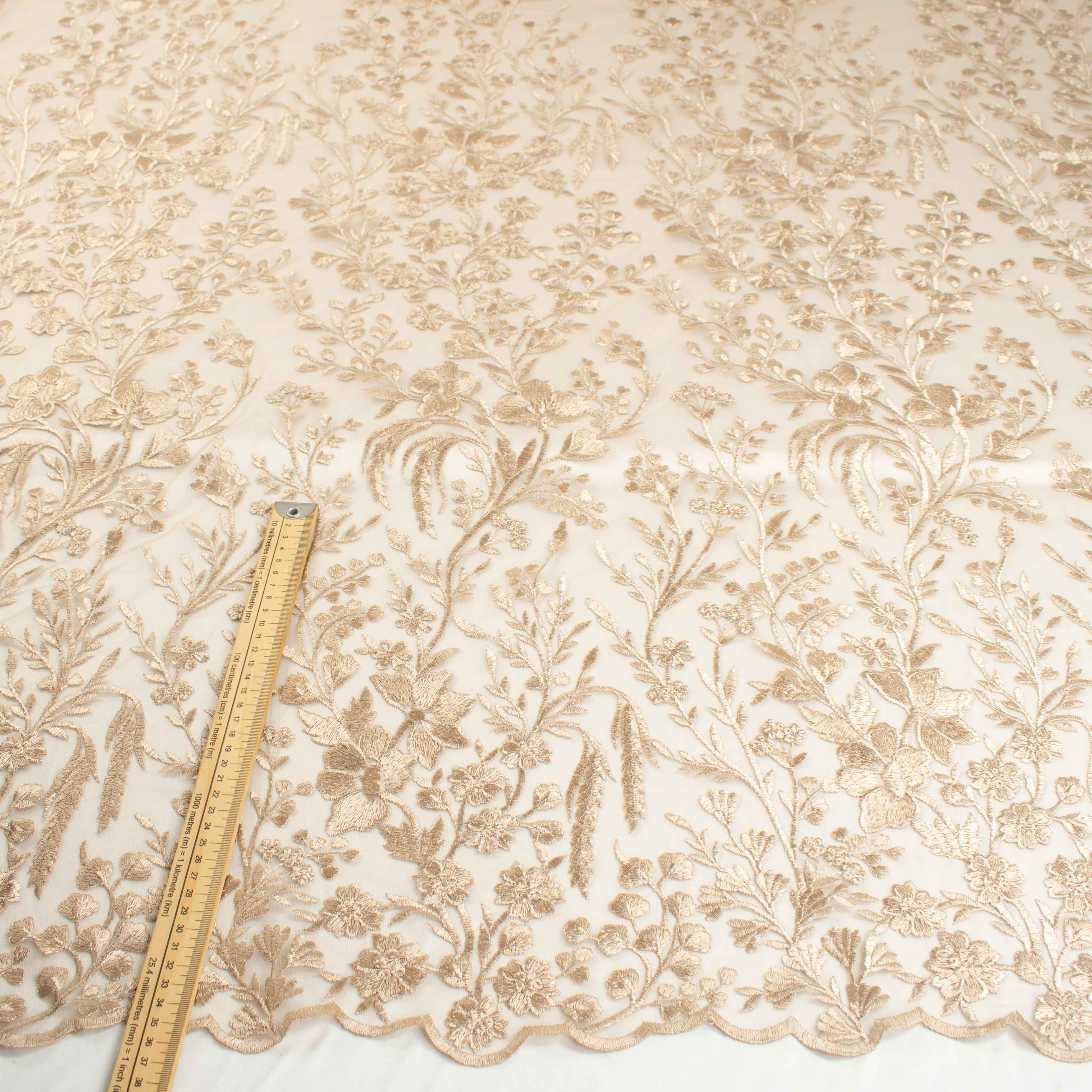 Floral Heavy Embroidered Lace Beige