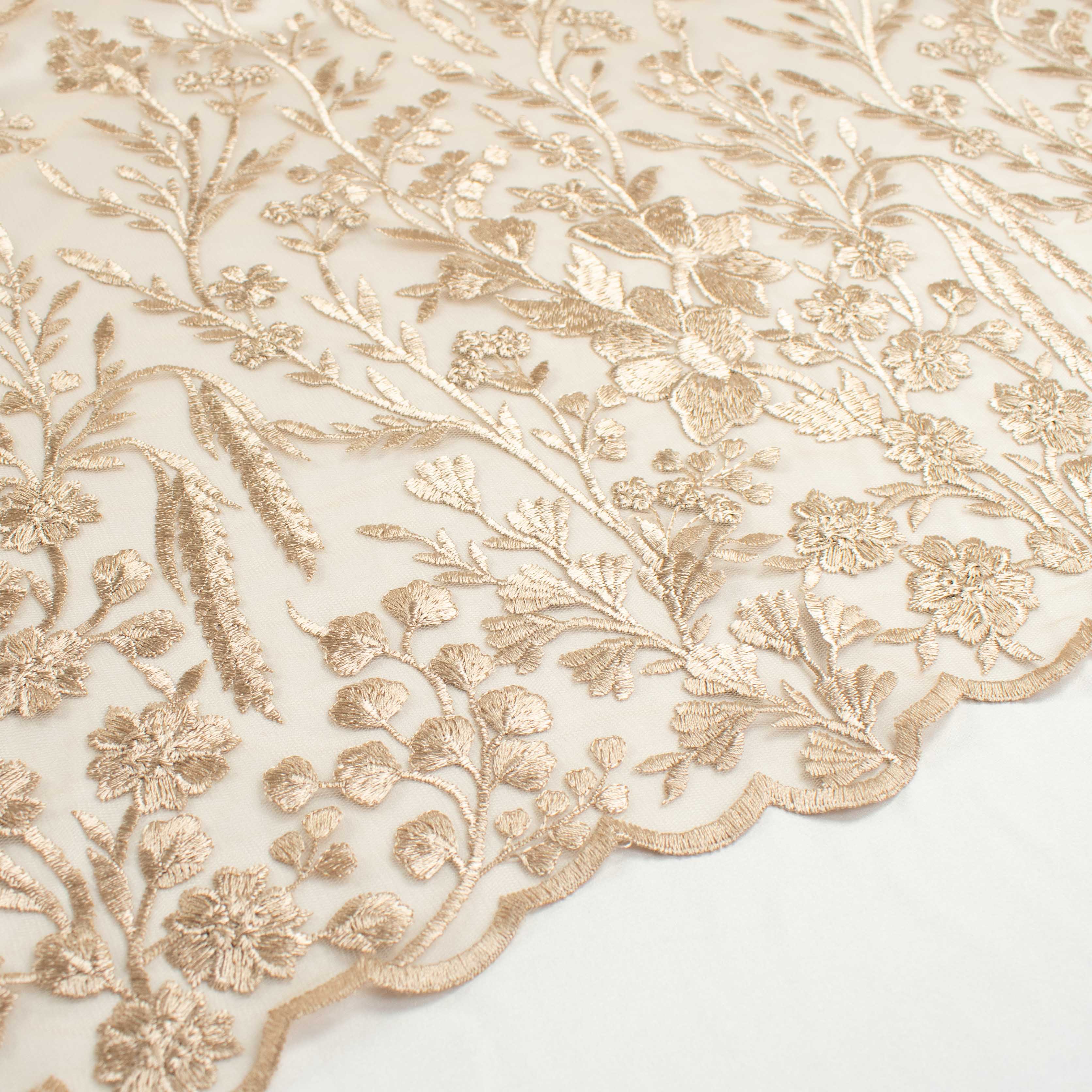 Floral Heavy Embroidered Lace Beige