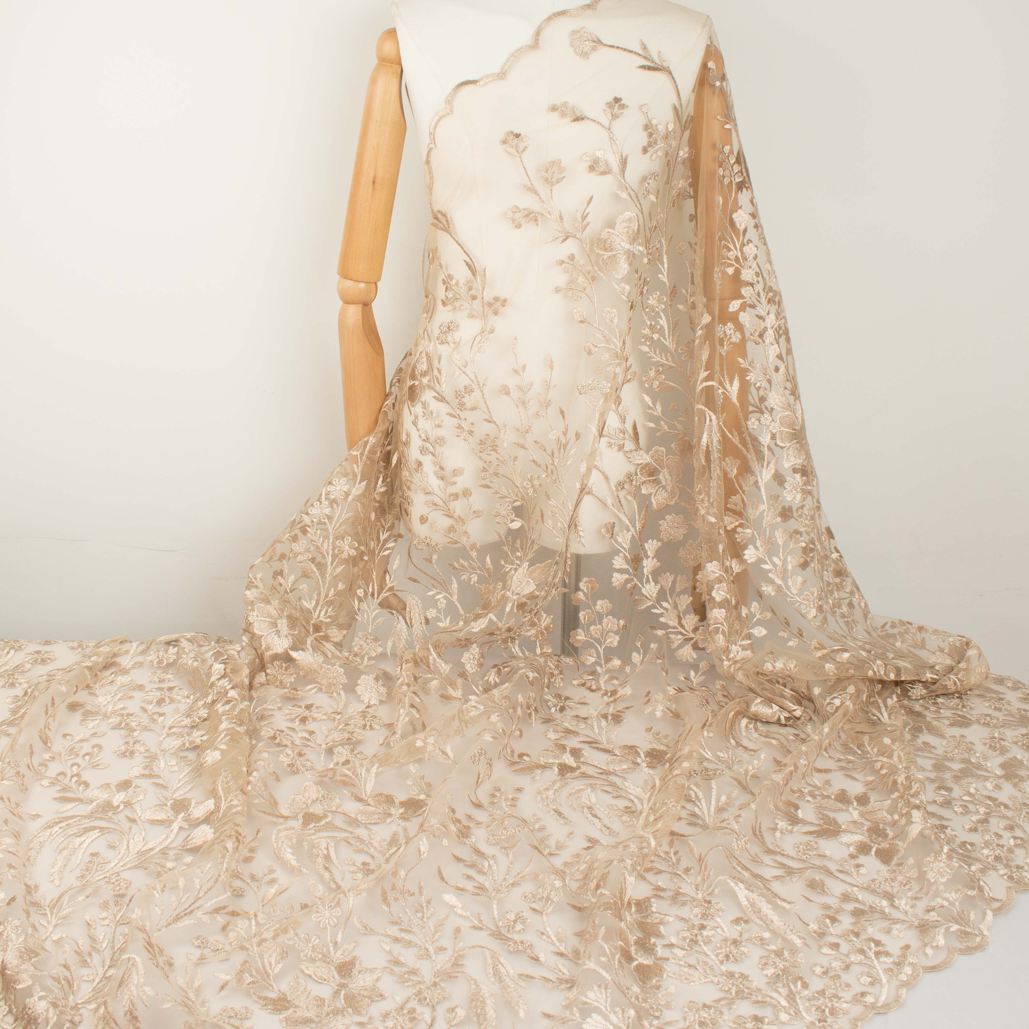 Floral Heavy Embroidered Lace Beige