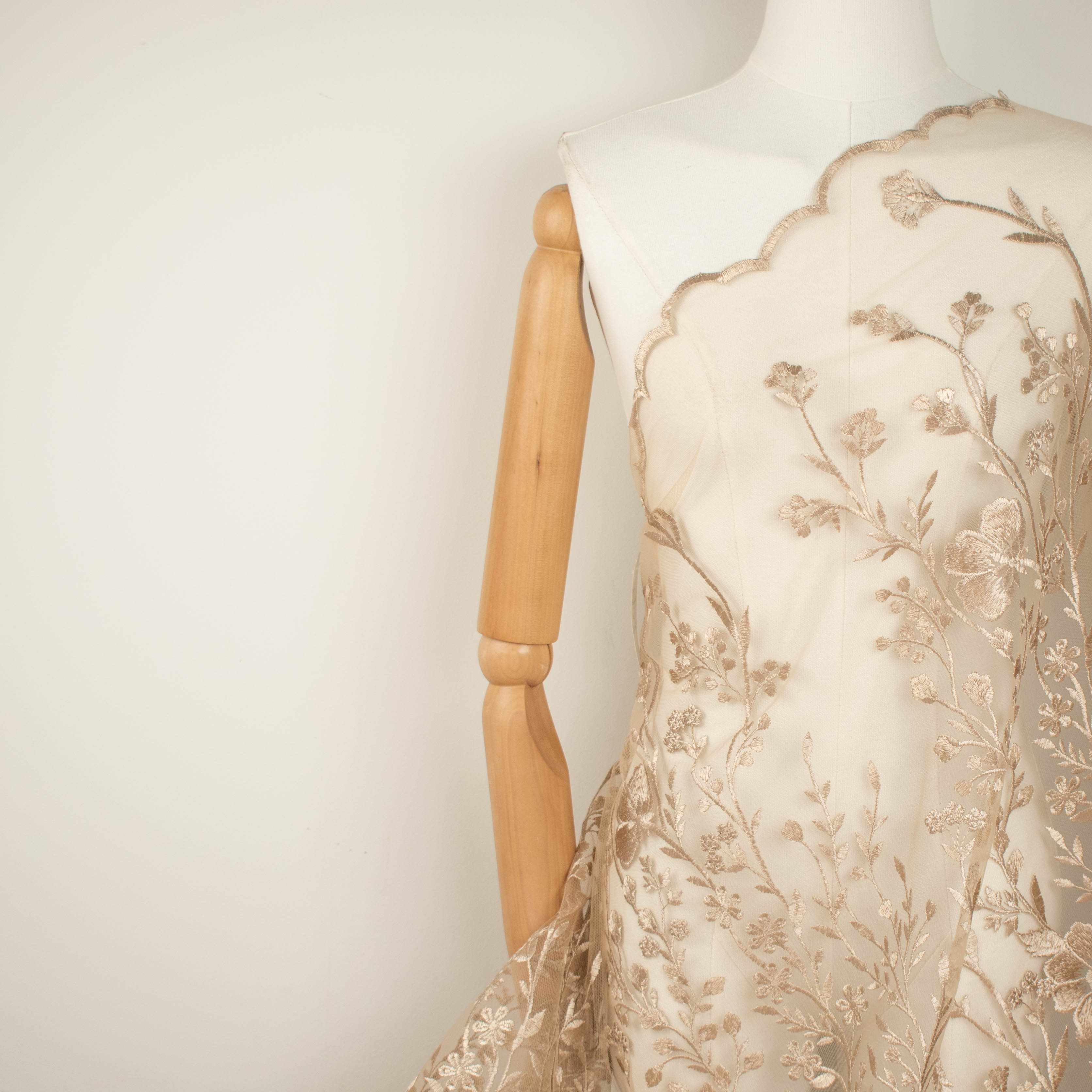 Floral Heavy Embroidered Lace Beige
