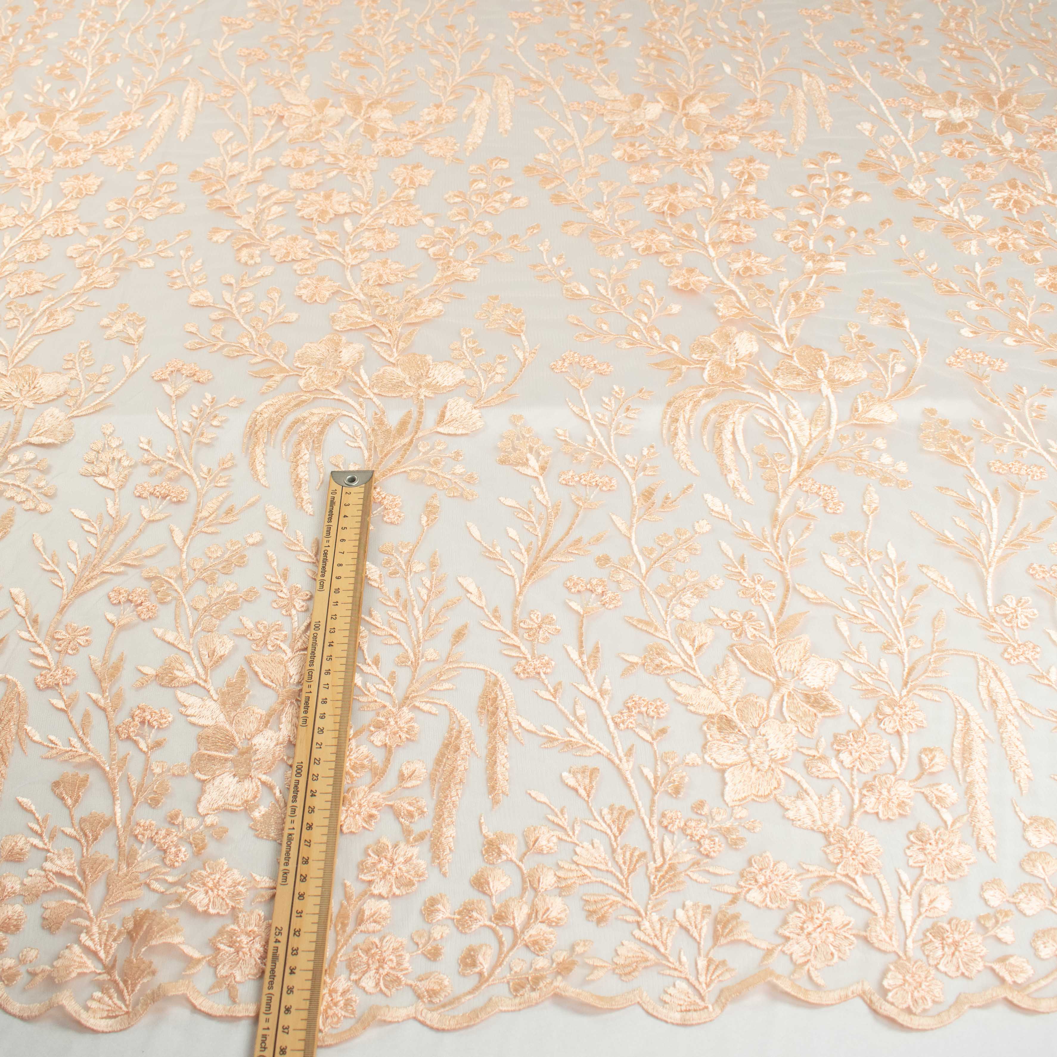 Floral Heavy Embroidered Lace Peach