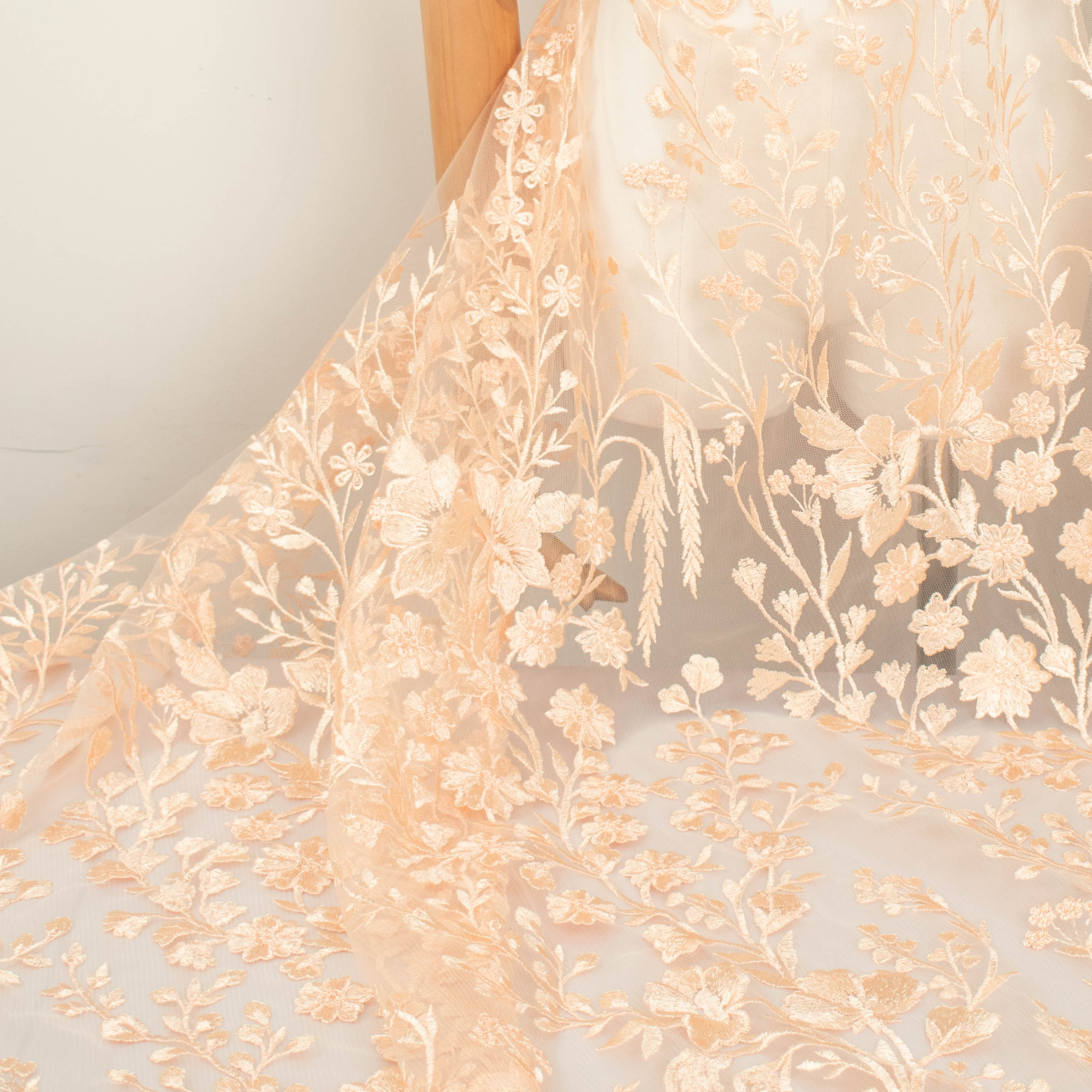 Floral Heavy Embroidered Lace Peach
