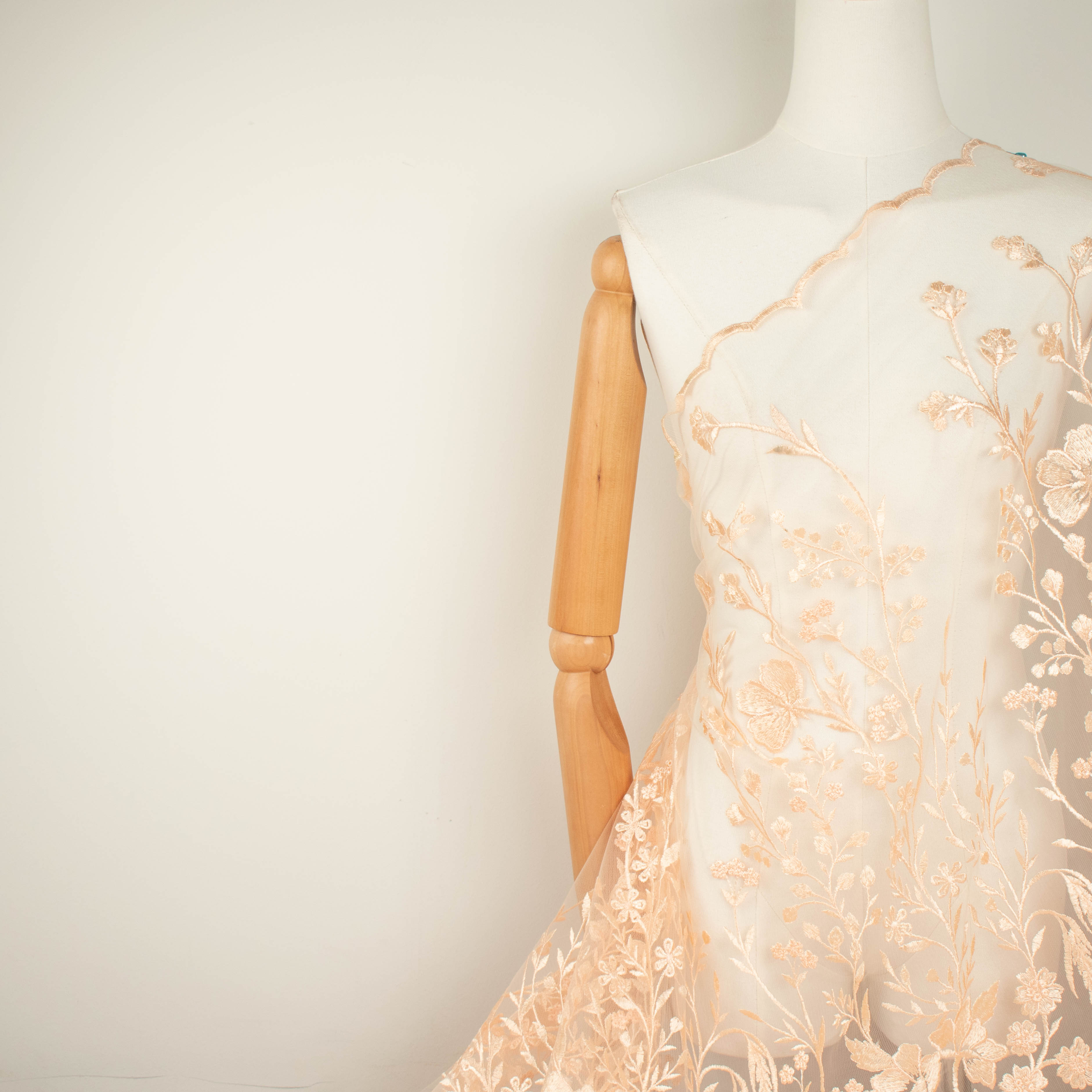Floral Heavy Embroidered Lace Peach