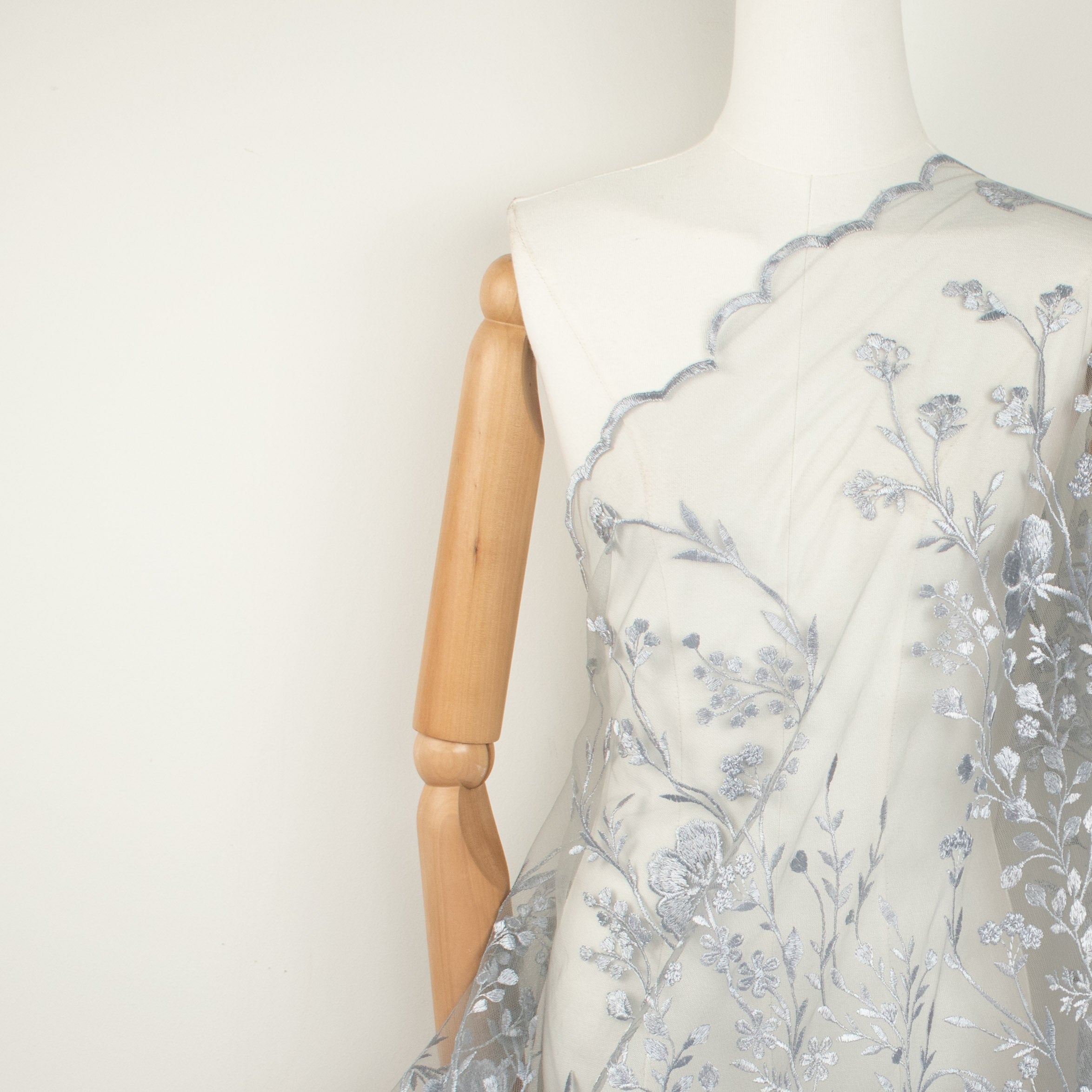 Floral Heavy Embroidered Lace Silver