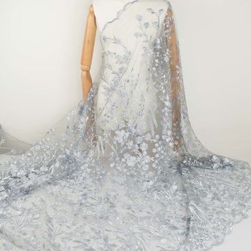 Floral Heavy Embroidered Lace Silver