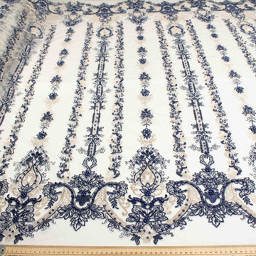 Heavy Pearl Metallic Embroidered Lace Navy
