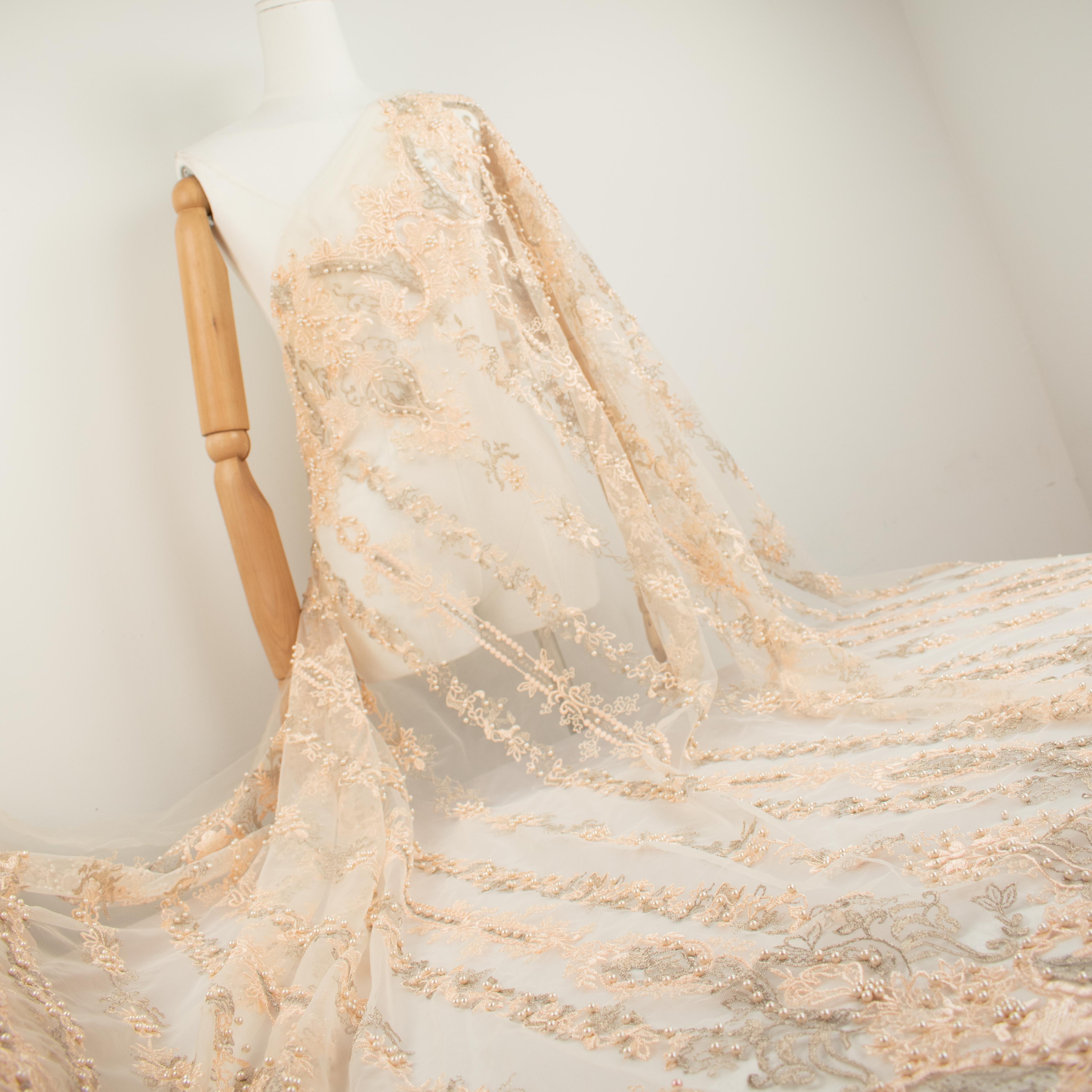 Heavy Pearl Metallic Embroidered Lace Skin