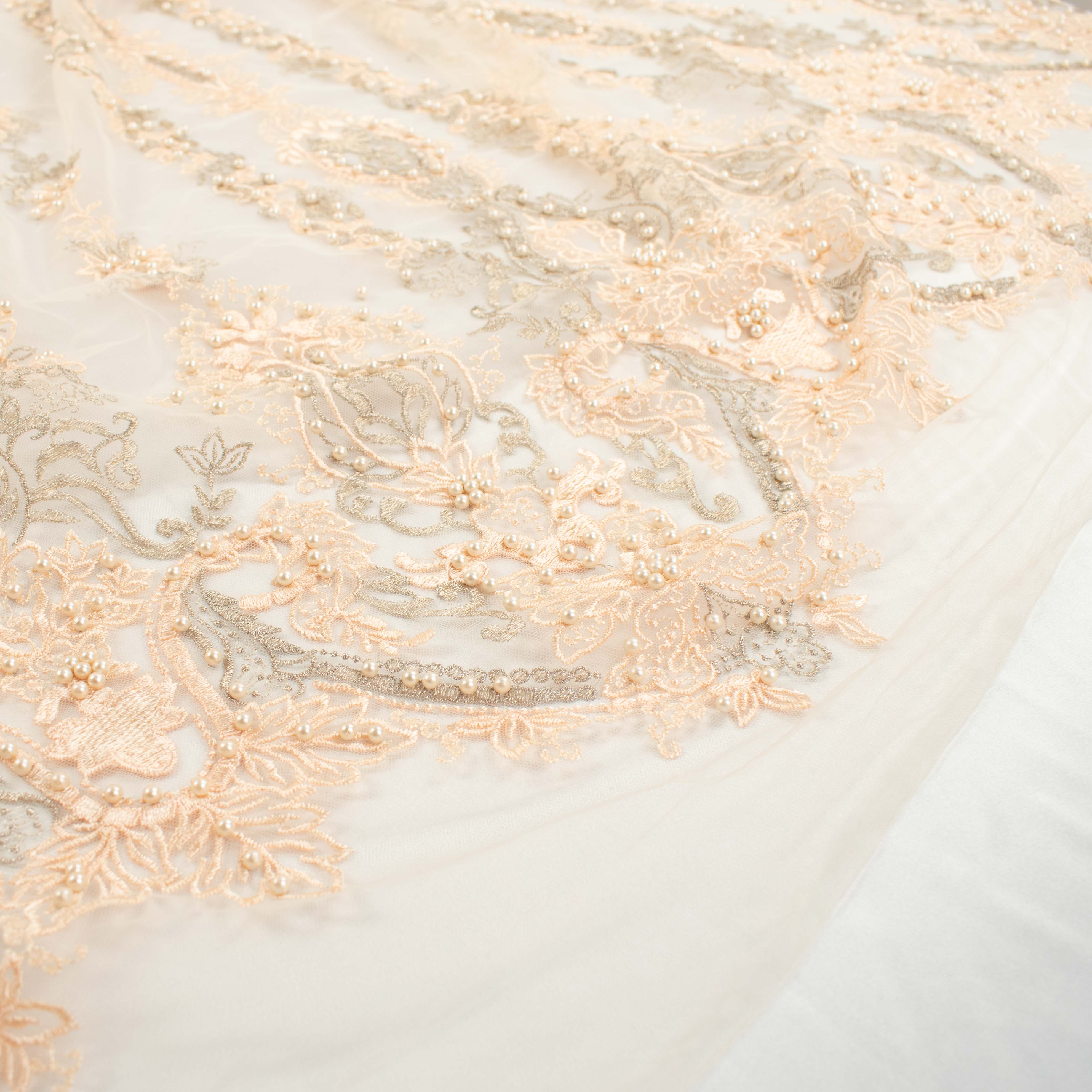 Heavy Pearl Metallic Embroidered Lace Skin