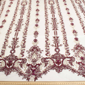 Heavy Pearl Metallic Embroidered Lace Maroon