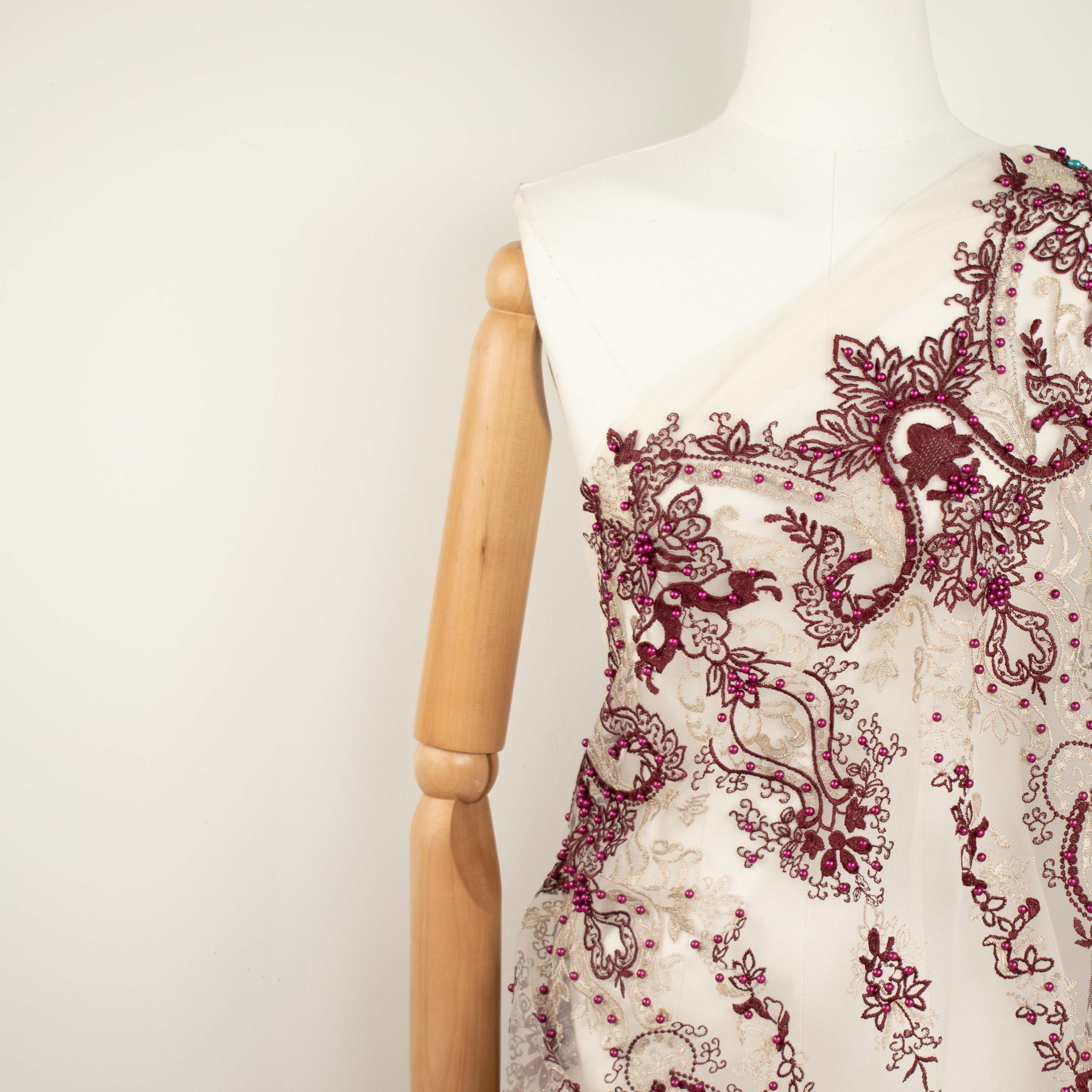 Heavy Pearl Metallic Embroidered Lace Maroon